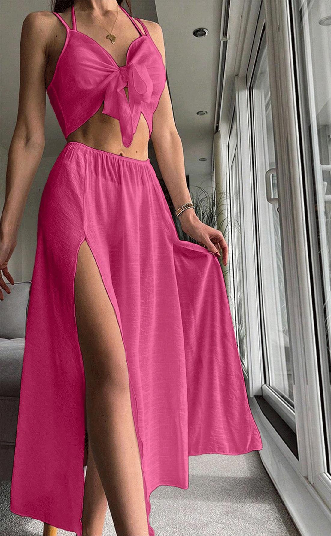 Beach Cover Up Sexy Dress Beach Two Piece Set Seaside Vacation Strap Skirt Set Women Bella Mia