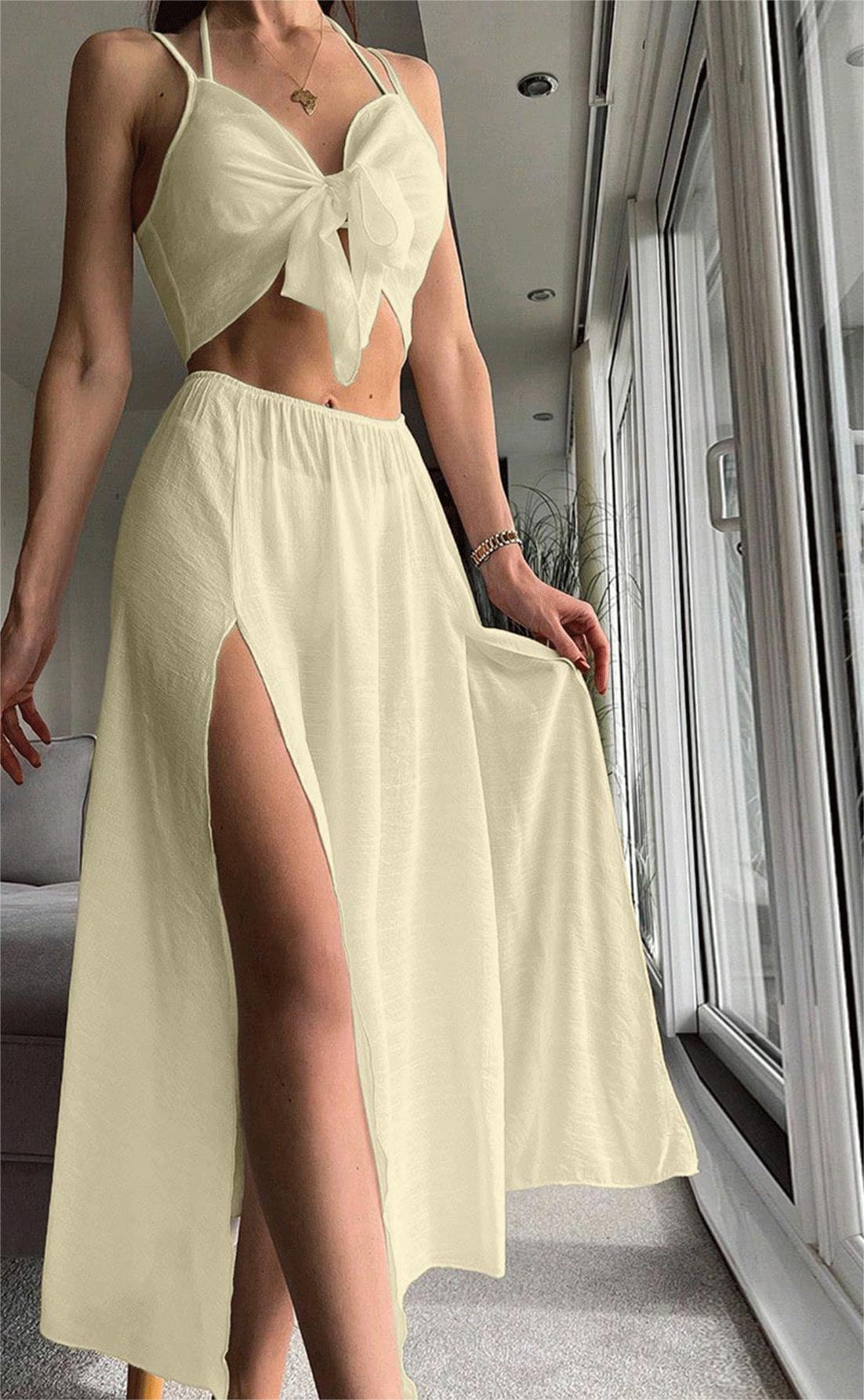 Beach Cover Up Sexy Dress Beach Two Piece Set Seaside Vacation Strap Skirt Set Women Bella Mia