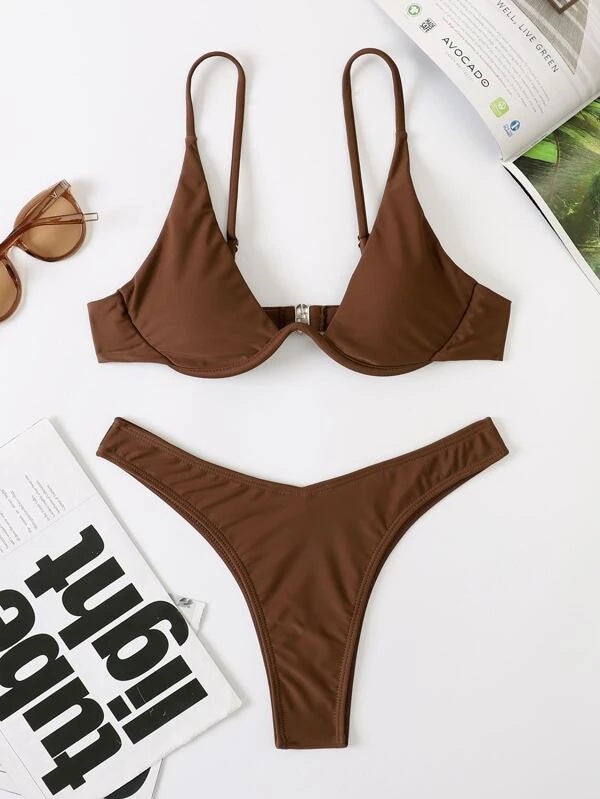 Sexy Bikini Split Gathering Steel Bracket Solid Color Swimsuit Women Bella Mia