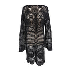 Bell Sleeve Water Soluble Hollow Out Cutout Loose Beach Cover Up Sun Proof Vacation Beach Dress Women Swimsuit Outer Wear Bella Mia