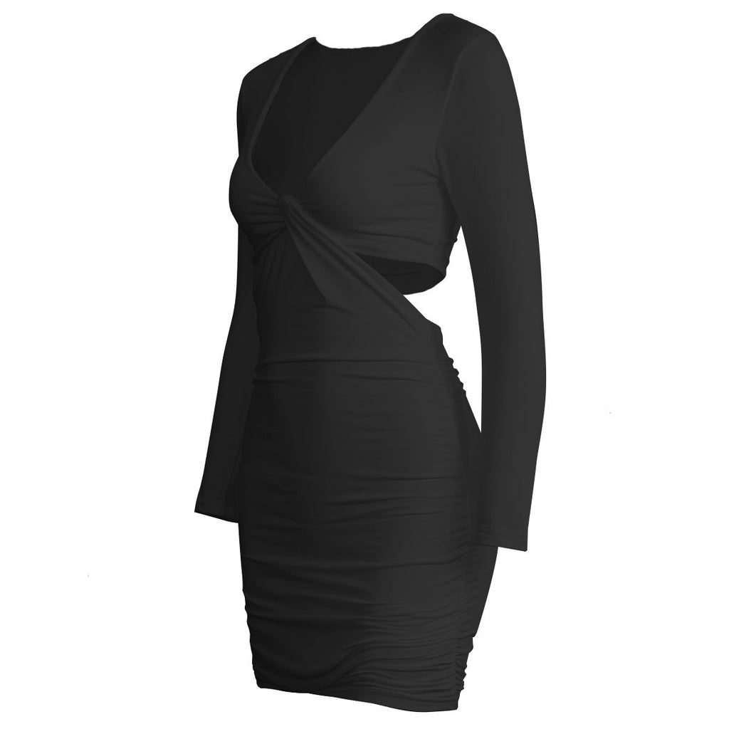 Sexy V-neck Long Sleeve Hollow Out Cutout Sheath Dress Wish Autumn Winter Women Wear Bella Mia
