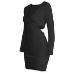 Sexy V-neck Long Sleeve Hollow Out Cutout Sheath Dress Wish Autumn Winter Women Wear Bella Mia