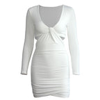 Sexy V-neck Long Sleeve Hollow Out Cutout Sheath Dress Wish Autumn Winter Women Wear Bella Mia