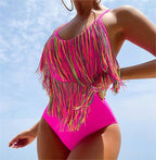 African One Piece Swimsuit Women Solid Color Tassle Strap Swimming Swimsuit Bella Mia