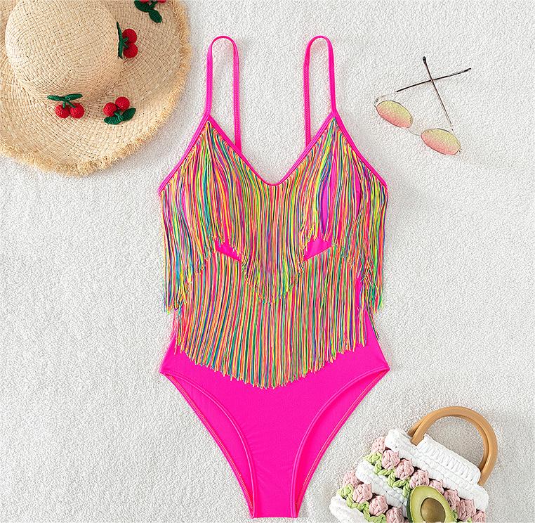African One Piece Swimsuit Women Solid Color Tassle Strap Swimming Swimsuit Bella Mia
