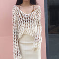 Korean Cotton Thread Hollow Out Cutout Crochet Embroidery Floral Women Long Sleeve Bottoming Shirt Smock Top Sun Protective Blouse Bella Mia