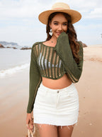 Spring Summer Summer Women Bell Sleeve Loose round Neck Hollow Out Cutout out Women Knitwear Bella Mia