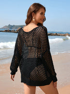 Summer Arrival Knitwear Long Sleeve Solid Color Loose round Neck Hollow Out Cutout out Women Knitwear Bella Mia
