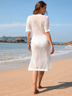 Spring Summer Seaside Holiday Maxi Dress Blouse Solid Color Short Sleeve Women Knitwear Bella Mia