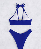 Sexy Split Swimsuit Metal Accessories Bikini Solid Color Tube Top High Waist Women Swimsuit