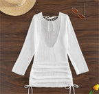 Beach Cover Up White Sexy Backless Mesh Long Sleeve Sun Protection Overshirt Swimsuit Outerwear Shirt Bella Mia