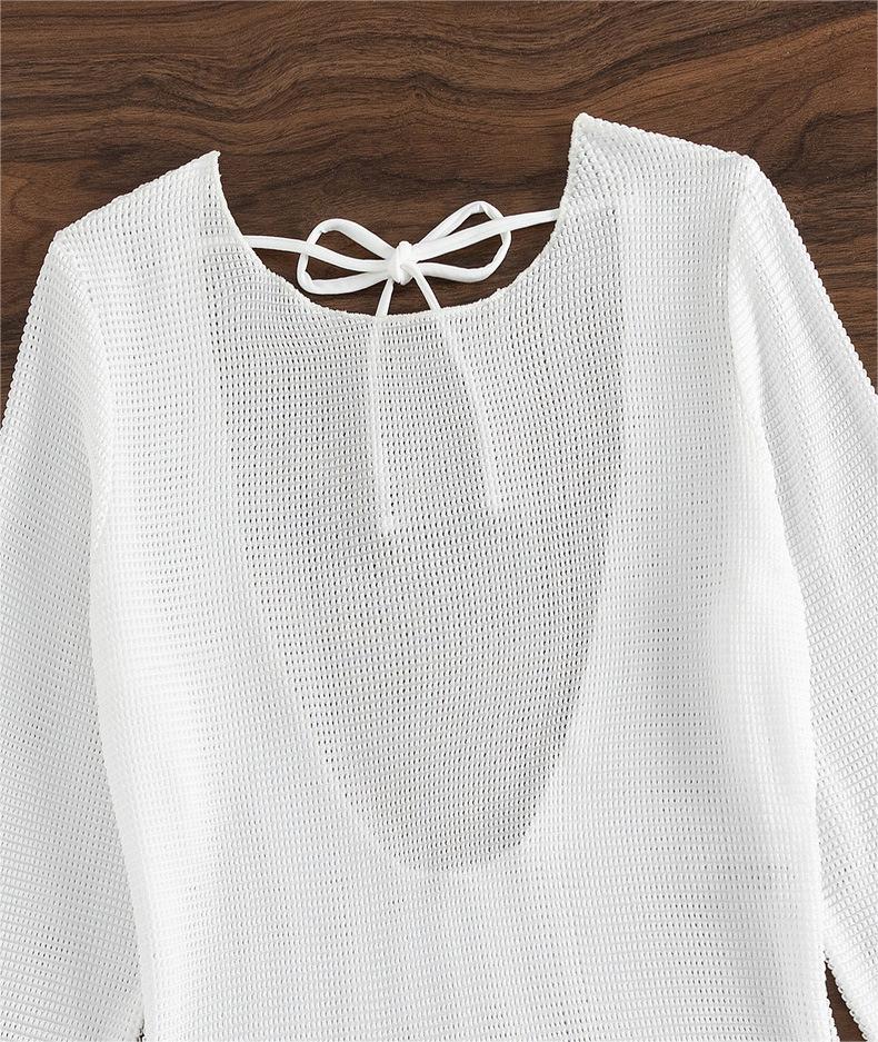 Beach Cover Up White Sexy Backless Mesh Long Sleeve Sun Protection Overshirt Swimsuit Outerwear Shirt Bella Mia
