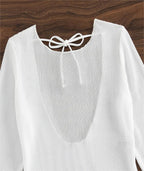 Beach Cover Up White Sexy Backless Mesh Long Sleeve Sun Protection Overshirt Swimsuit Outerwear Shirt Bella Mia