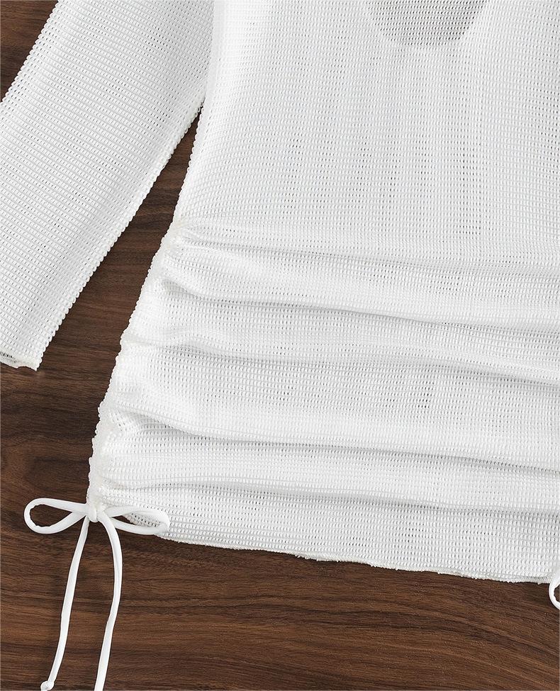 Beach Cover Up White Sexy Backless Mesh Long Sleeve Sun Protection Overshirt Swimsuit Outerwear Shirt Bella Mia