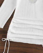 Beach Cover Up White Sexy Backless Mesh Long Sleeve Sun Protection Overshirt Swimsuit Outerwear Shirt Bella Mia