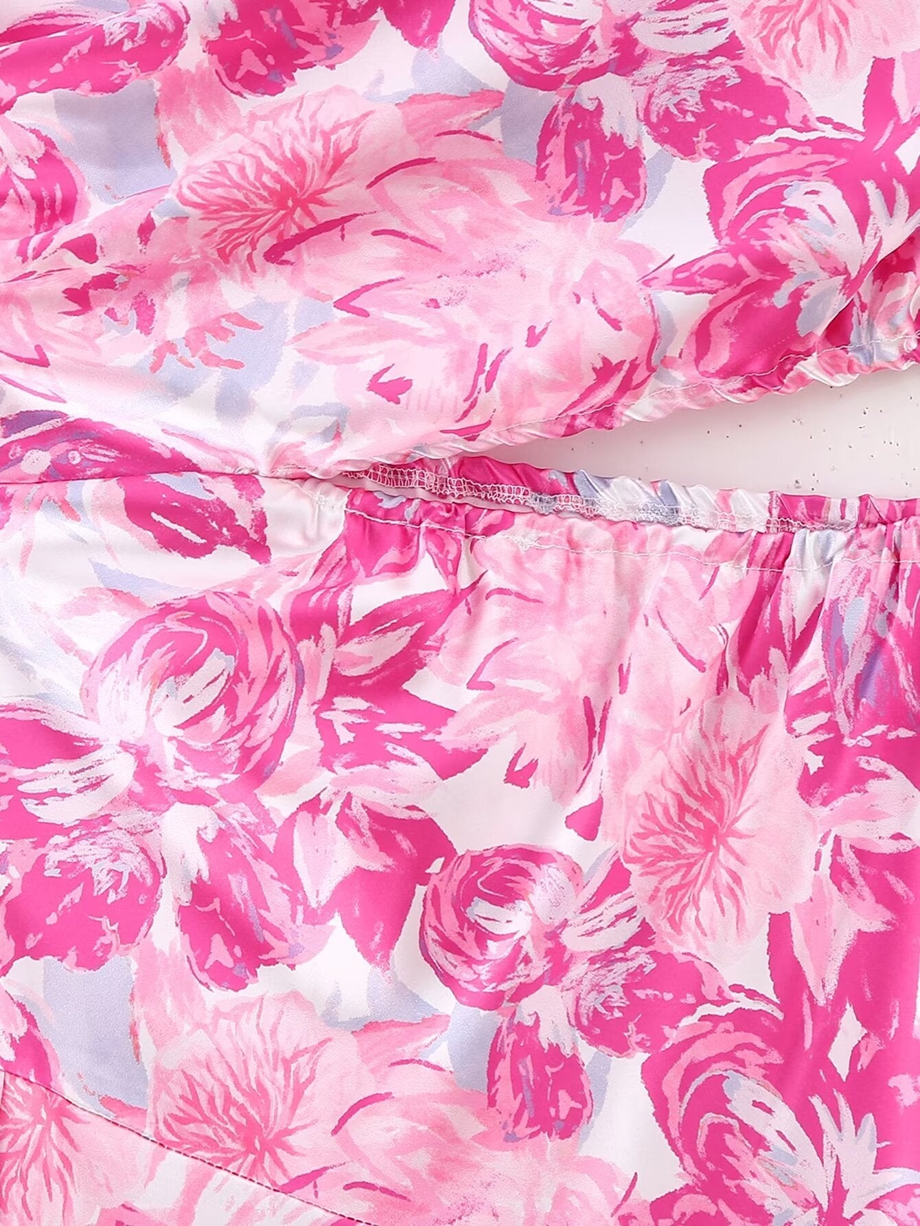 Spring Women Pink Oblique Shoulder Printed Cropped Outfit Sleeveless Dress