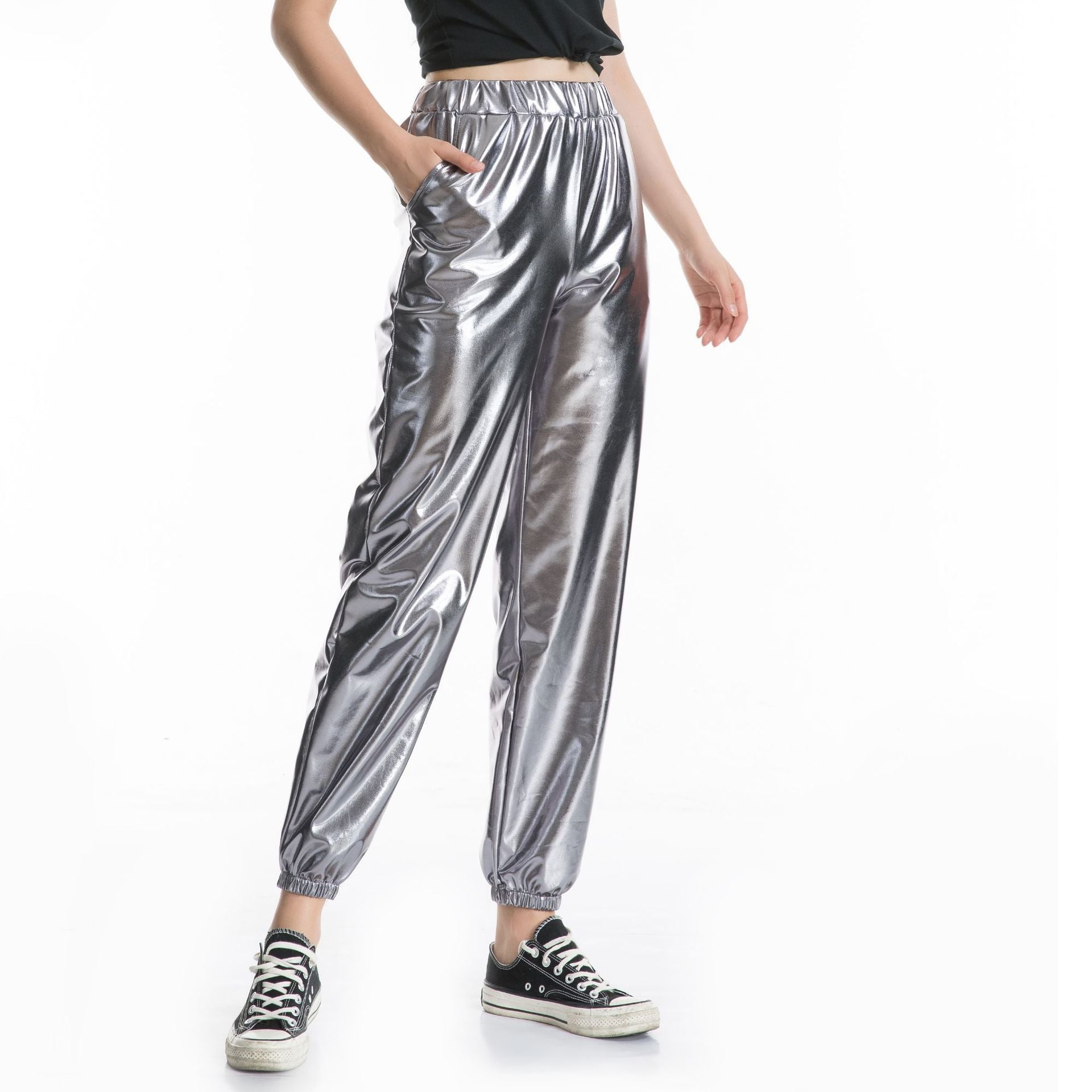 Casual Sports Street Hip Hop Party Shiny Colorful Trousers Hologram Laser Loose Women Pants Bella Mia
