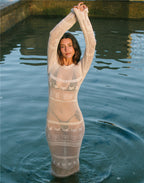 Sexy Hollow Out Cutout Knitted Dress Beach Cover Up Solid Color Bikini Swimsuit Blouse Crochet hook Bella Mia