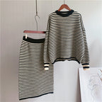 Artistic Retro Striped Knitted Skirt Women Korean Knitted Sheath Skirt Two Piece Set Bella Mia