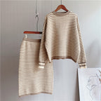 Artistic Retro Striped Knitted Skirt Women Korean Knitted Sheath Skirt Two Piece Set Bella Mia