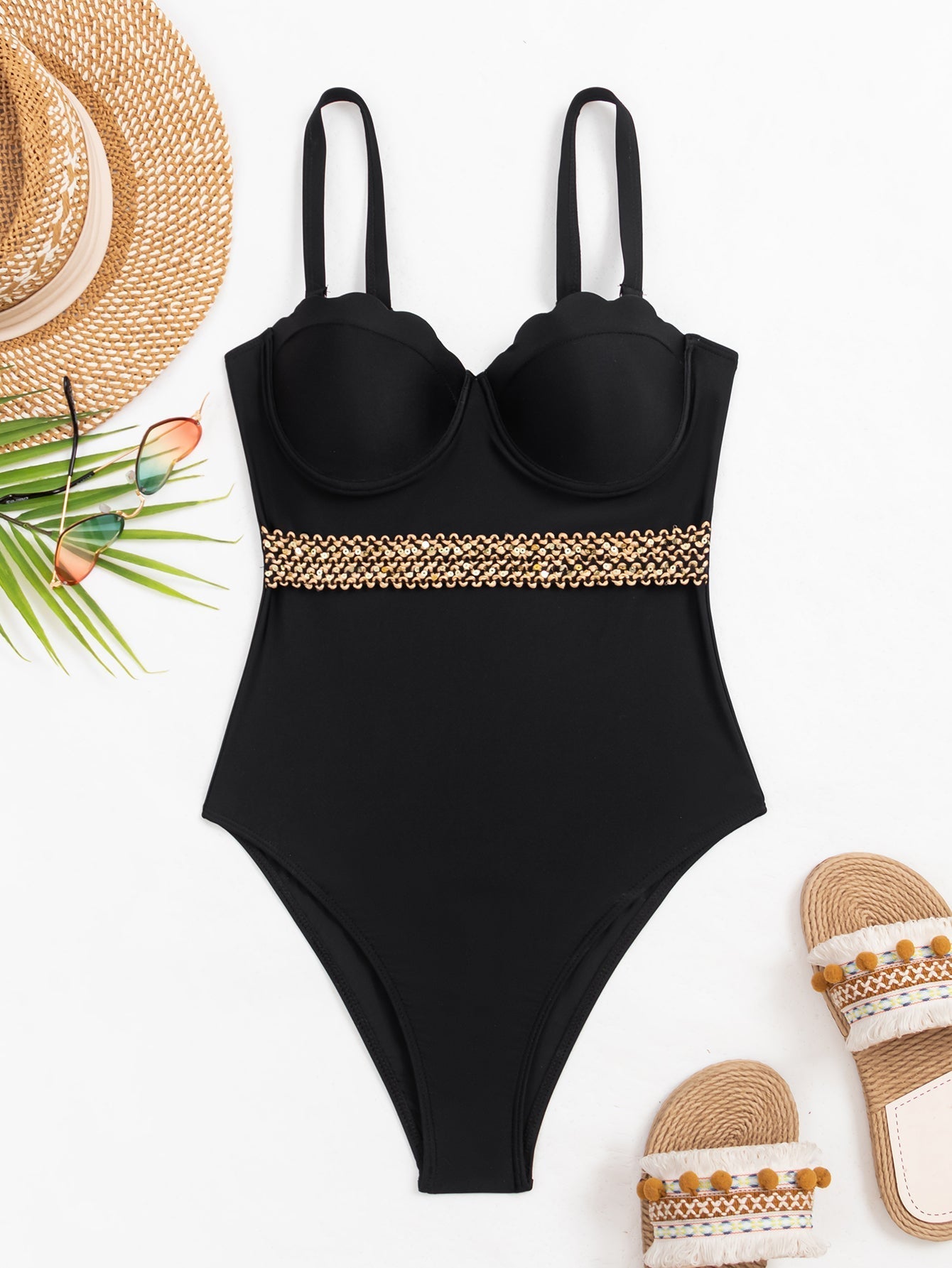 Swimsuit Women Sexy Siamese Push Up Sling Solid Color Swimsuit Bella Mia