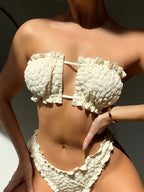 Bikini Swimsuit White Pleated Bubble Tube Top Sexy Bikini Swimwear Bella Mia