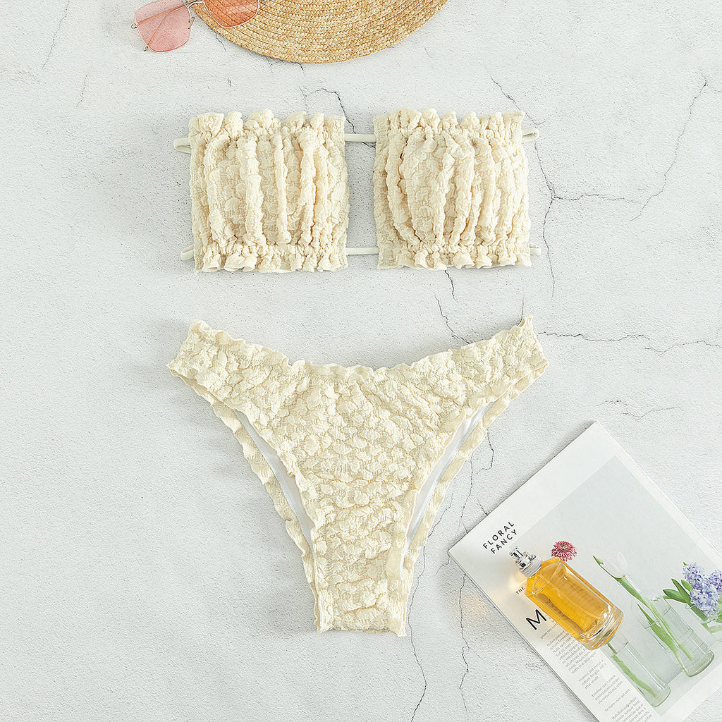 Bikini Swimsuit White Pleated Bubble Tube Top Sexy Bikini Swimwear Bella Mia