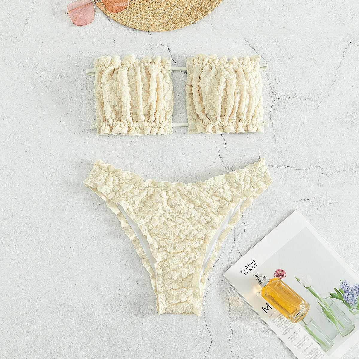 Bikini Swimsuit White Pleated Bubble Tube Top Sexy Bikini Swimwear Bella Mia