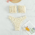 Bikini Swimsuit White Pleated Bubble Tube Top Sexy Bikini Swimwear Bella Mia