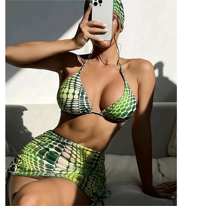 Printed Drawstring Lace Split Four Piece Swimsuit Women Sexy Triangle Bikini Bella Mia