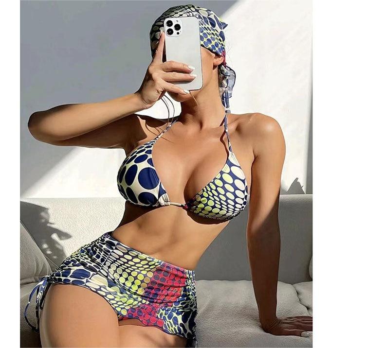 Printed Drawstring Lace Split Four Piece Swimsuit Women Sexy Triangle Bikini Bella Mia