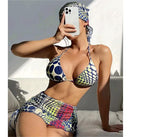 Printed Drawstring Lace Split Four Piece Swimsuit Women Sexy Triangle Bikini Bella Mia