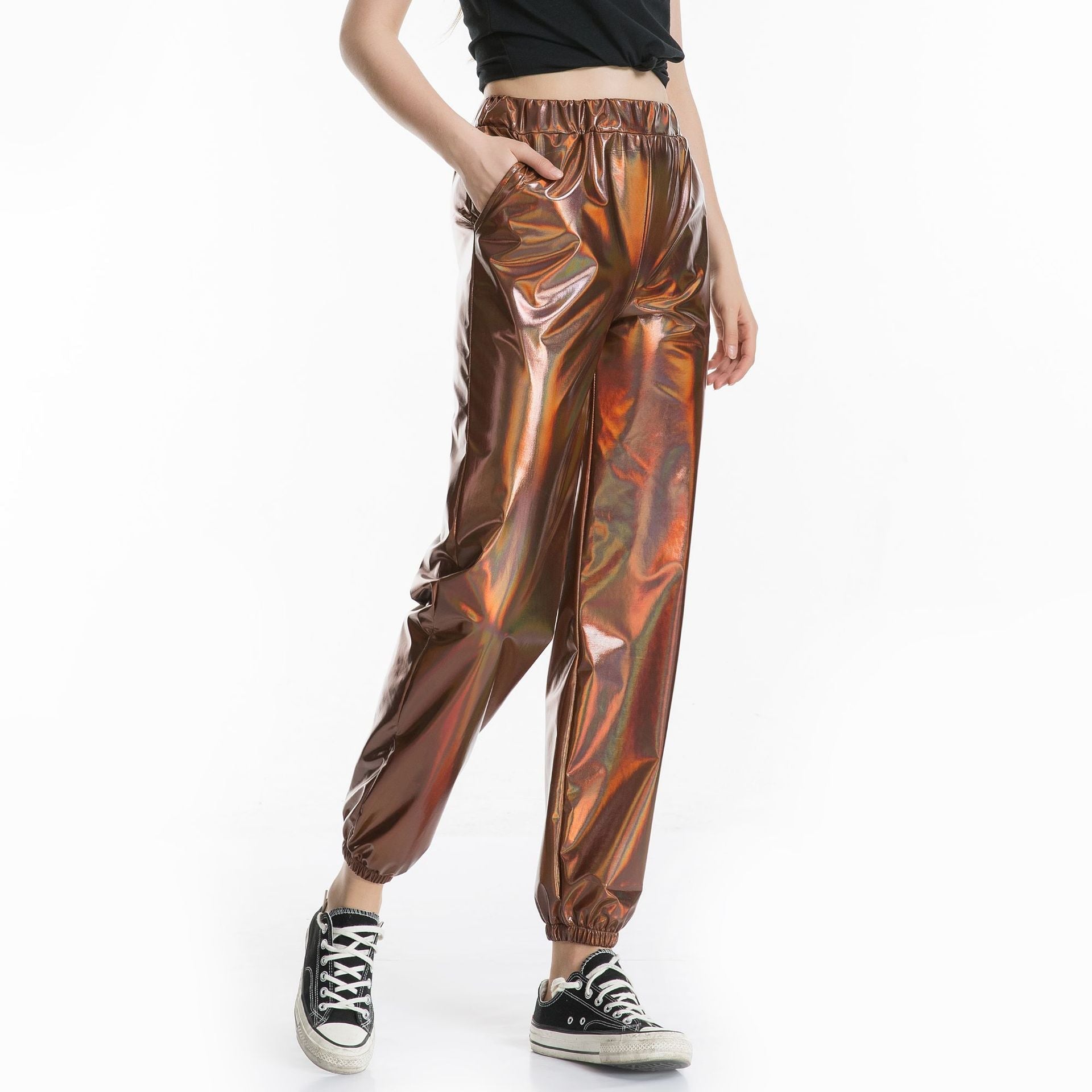 Casual Sports Street Hip Hop Party Shiny Colorful Trousers Hologram Laser Loose Women Pants Bella Mia