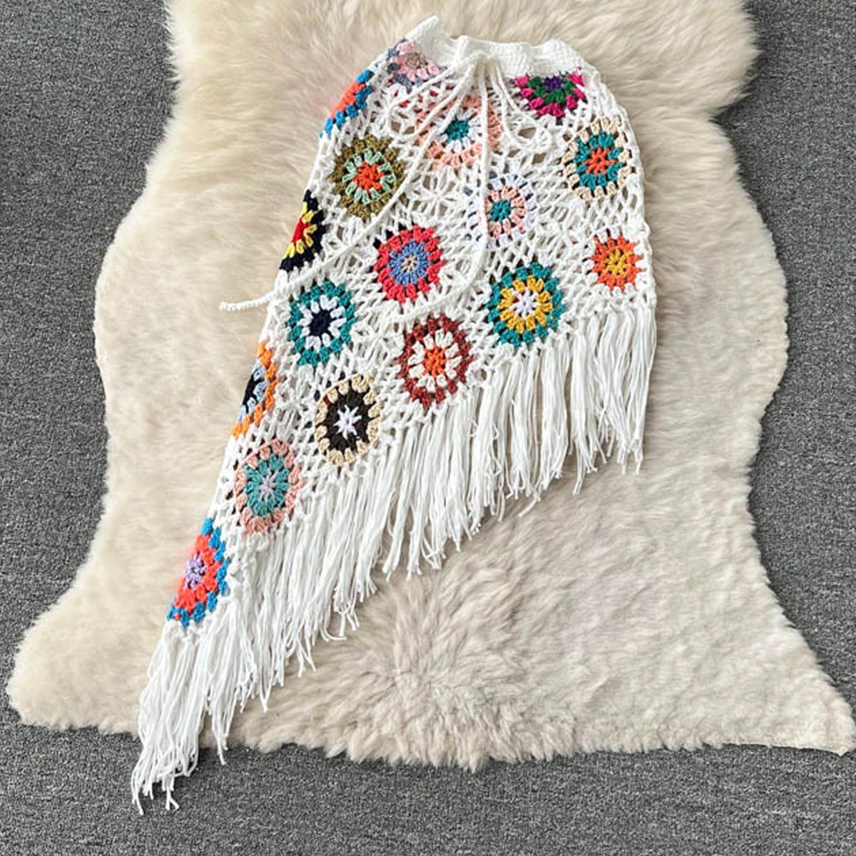 Bikinx Bohemian Style Hand Knitted Skirt With Irregular Color Block And Tassel Detail Bella Mia