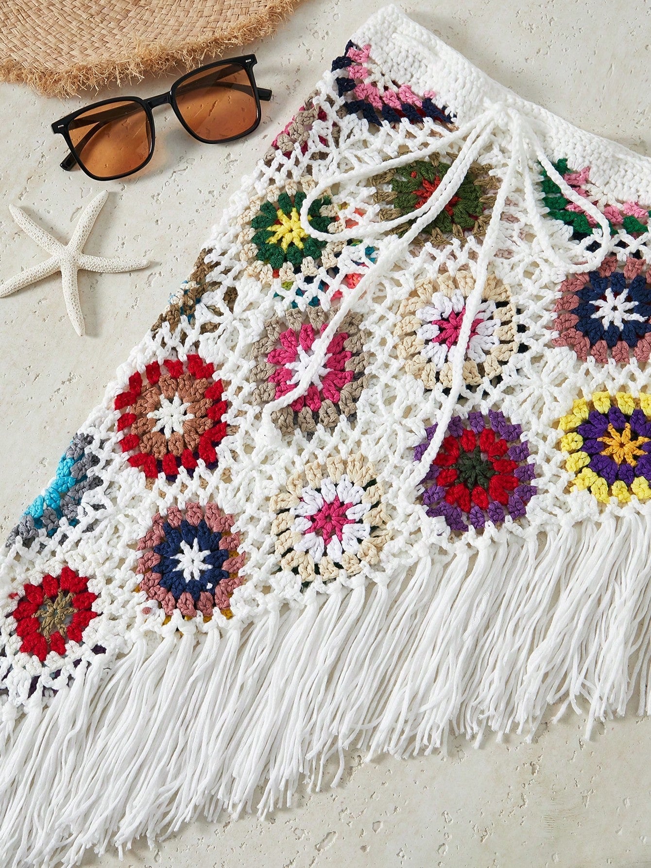 Bikinx Bohemian Style Hand Knitted Skirt With Irregular Color Block And Tassel Detail Bella Mia