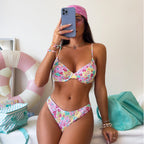 Bikini Swimsuit Sexy Smocking Push up High Waist Print Bikini Swimsuit Bella Mia
