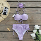Solid Color Lace up Tube Top High Waist Bikini Skirt Three Piece Set Split Swimsuit for Women Bella Mia