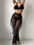 Solid Color Halter Lace Ruffled Stitching Three Piece Set Sexy Swimsuit Bella Mia