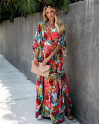 Large Floral Beach Cover-up Vacation Sun Protection Shirt Robe Dress Beach Cover Up Bella Mia
