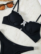 Bikinx Solid Color Contrast Binding Thin Strap Bikini Set With Underwire Bella Mia
