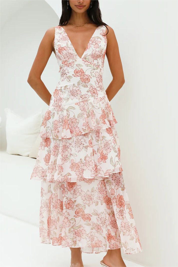 Summer Women Clothing Printed Asymmetric Tiered Dress