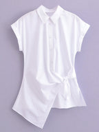 Spring Summer Type Elegant Retro Design Lace up White Shirt Poplin Shirt Women Tops Bella Mia