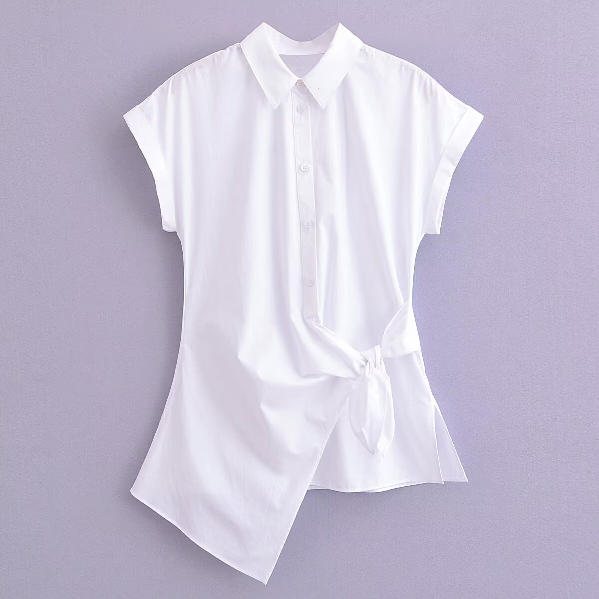 Spring Summer Type Elegant Retro Design Lace up White Shirt Poplin Shirt Women Tops Bella Mia