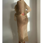 Hollow Out Cutout Knitted Sequin Tassel round Neck Cropped Outfit Long Sleeve Vacation Dress Swimsuit Blouse Sun Protection Clothing Dress Crochet hook Bella Mia