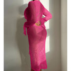 Hollow Out Cutout Knitted Sequin Tassel round Neck Cropped Outfit Long Sleeve Vacation Dress Swimsuit Blouse Sun Protection Clothing Dress Crochet hook Bella Mia