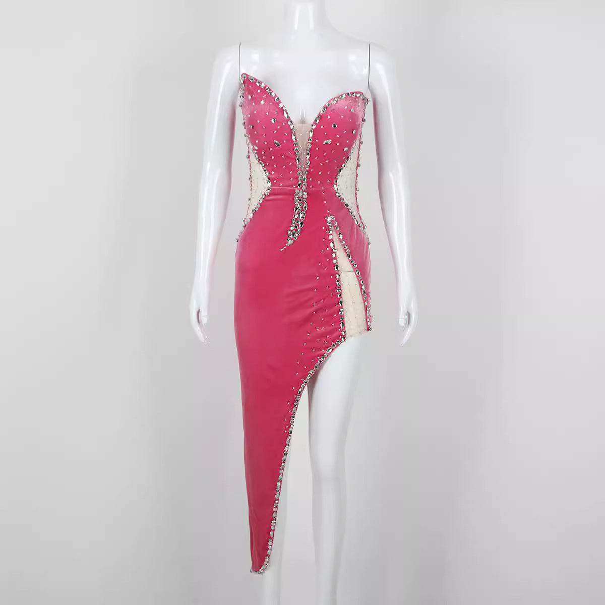 Spring Mid Length Sexy Dress Velvet Sexy High Split Beaded Heavy Industry Bella Mia
