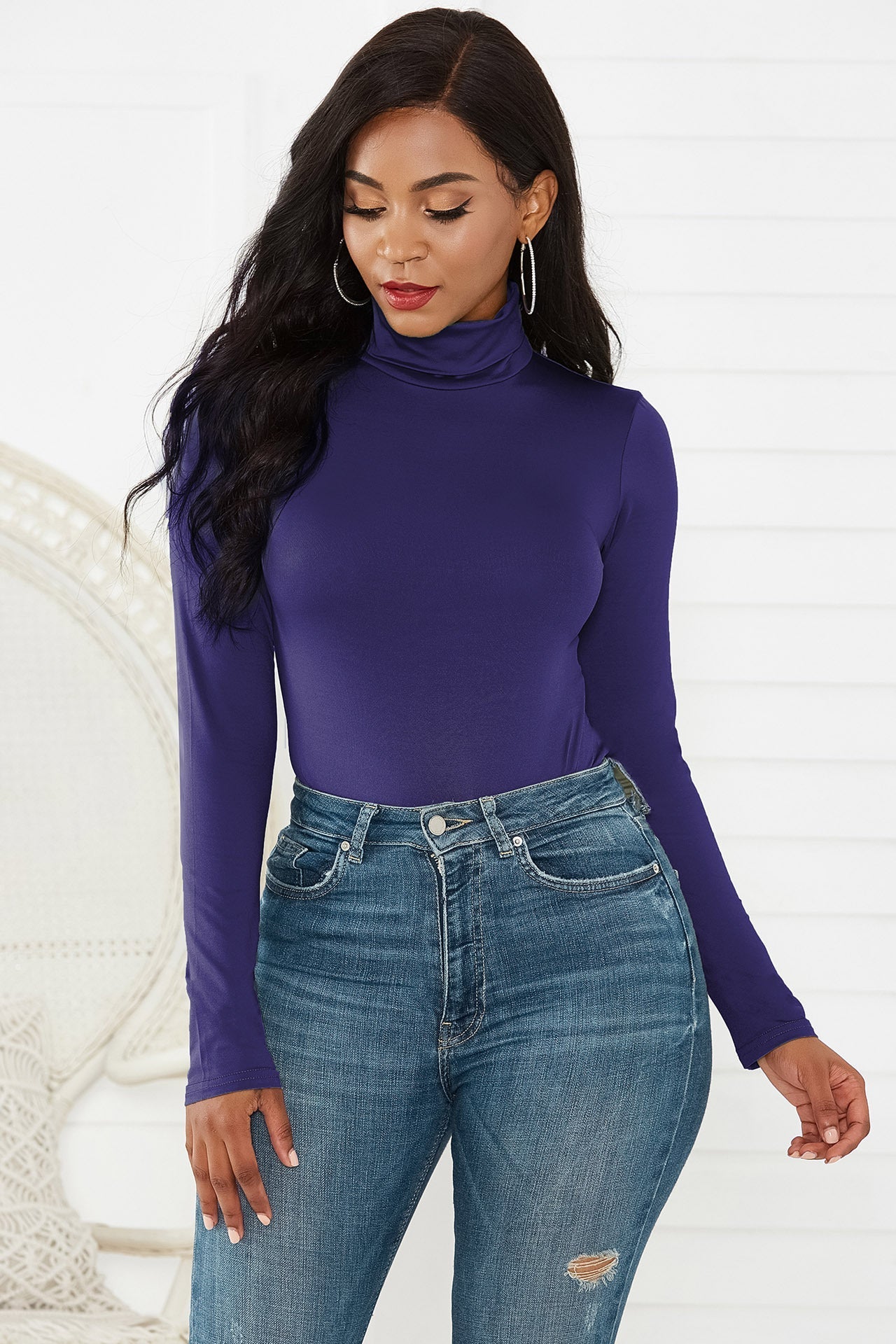Sexy Women Clothing 12-Color Long Sleeve Turtleneck Slim Fit Solid Color Tight Bodysuit Winter Plus size Bella Mia