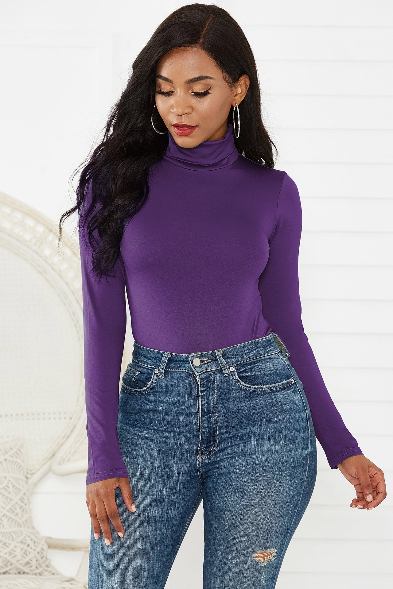 Sexy Women Clothing 12-Color Long Sleeve Turtleneck Slim Fit Solid Color Tight Bodysuit Winter Plus size Bella Mia