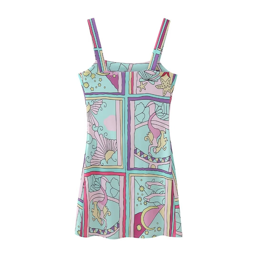 Spring Women Street Printed Slit Short Suspender Dress Bella Mia