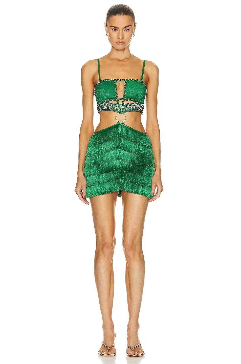 Sexy Sexy Wear Spring Hollow Out Cutout Backless Drilling Metal Ring Stitching Mini Bandage Dress Bella Mia
